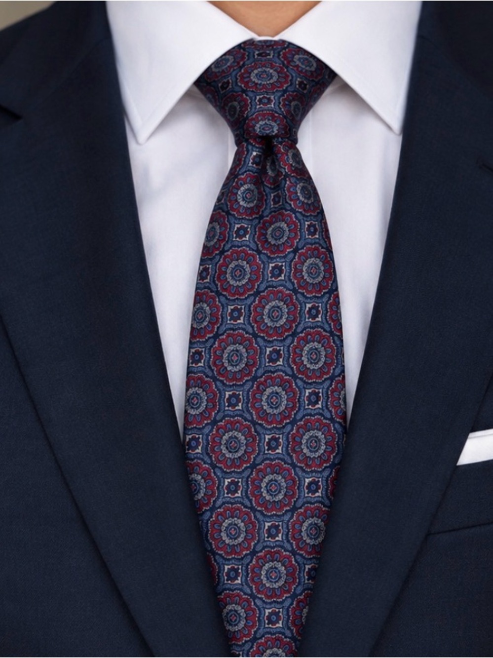 100% Joseph Abboud Silk Tie - Navy Blue & Burgundy
